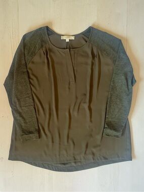 LOFT Olive Mixed-Material Long Sleeve Pullover Blouse Woman Size M